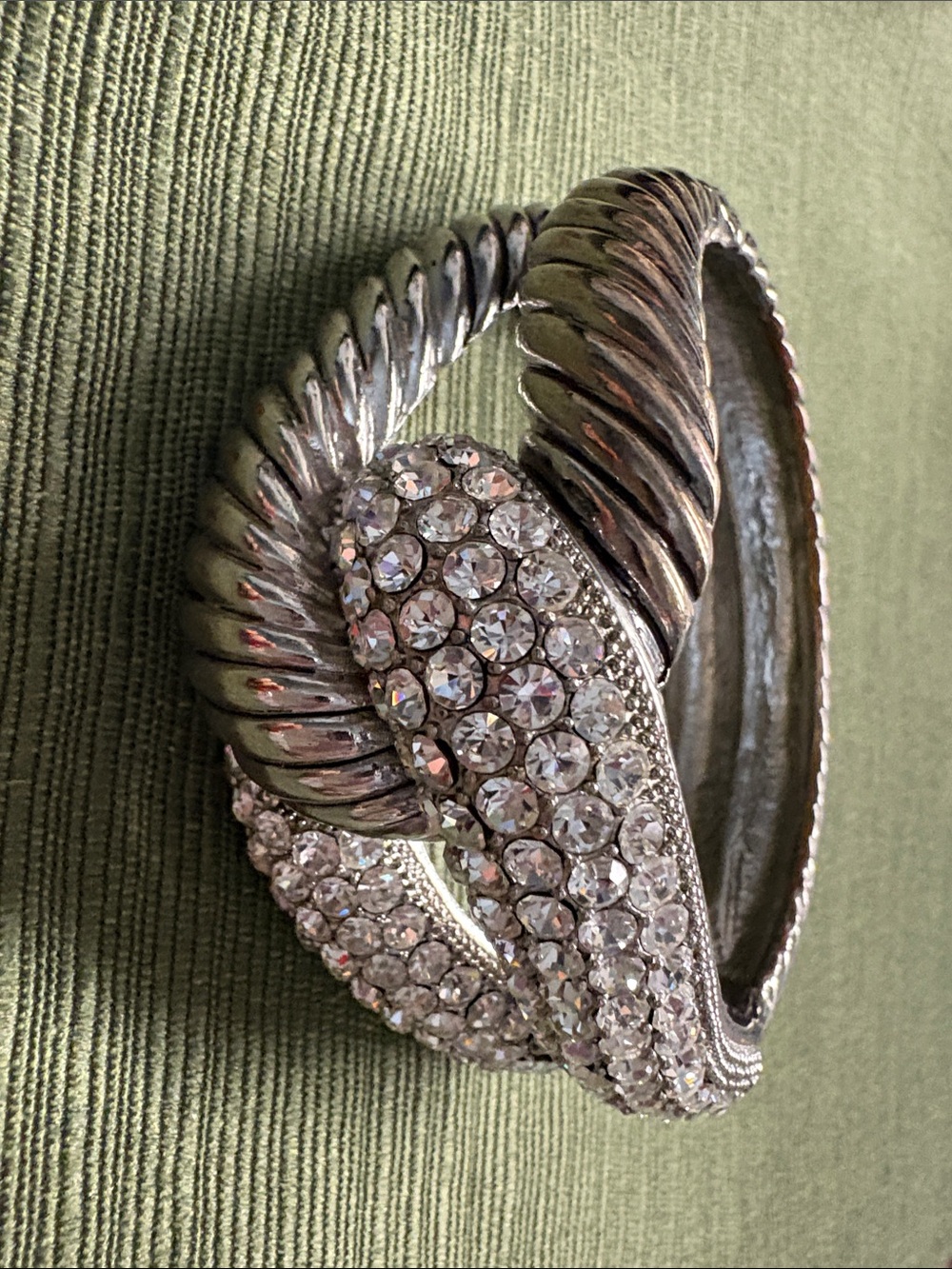 Crystal Pave Silver-Tone Hinged Bracelet